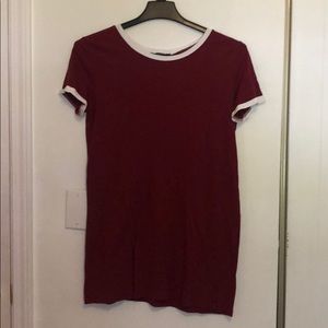 Forever 21 Medium Maroon and White T-Shirt Dress